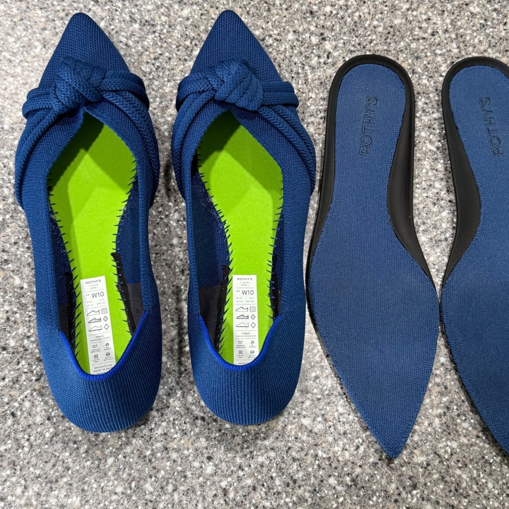 Rothy's The Point Navy Blue Knotted Pointed Toe Ballet Flats Womens 10 Office - Picture 3 of 8